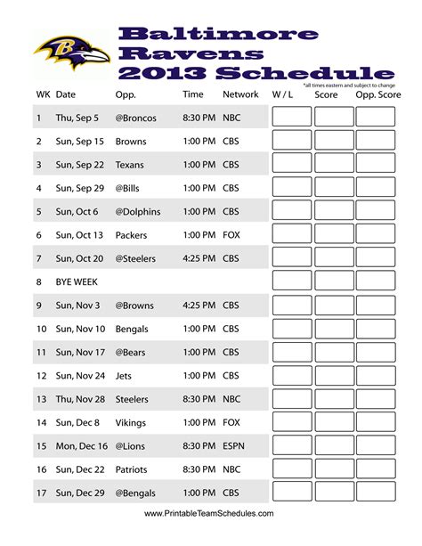 Baltimore Ravens 2025 Printable Schedule With Dates - Dode Nadean