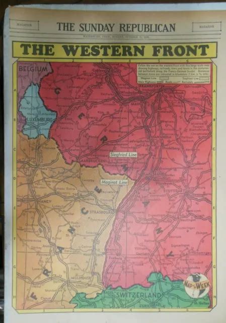 ORIGINAL 10/15/1939 WW2 Newspaper Color Map The Western Front in War in Europe ! $40.00 - PicClick
