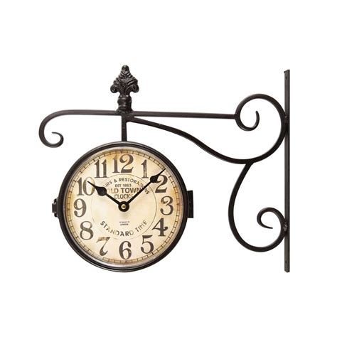 Black Iron Vintage-Inspired Double-Sided Wall Clock with Scroll Wall Mount "Old Town Clocks ...