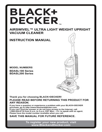 BLACK DECKER BDASL202 Upright Vacuum Instruction manual | Manualzz