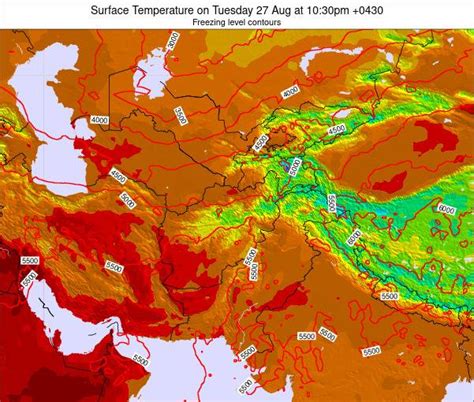 Afghanistan Surface Temperature on Saturday 14 Aug at 4:30pm AFT