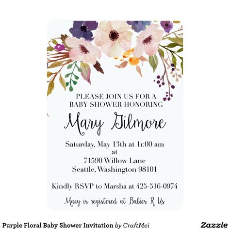 Purple Floral Baby Shower Invitation