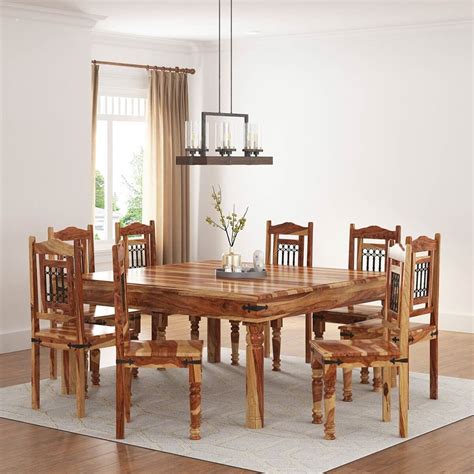 Peoria Solid Wood Square Dining Table Set For 8