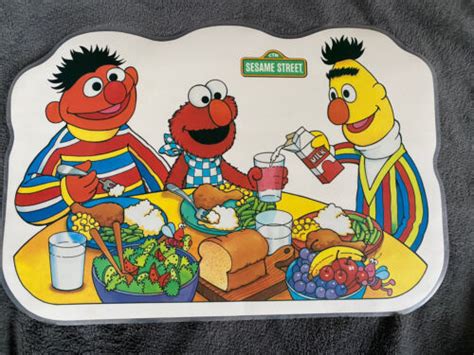 Vintage Sesame Street Laminated Playtime Placemat 80s Bert Ernie Elmo | #4621951194