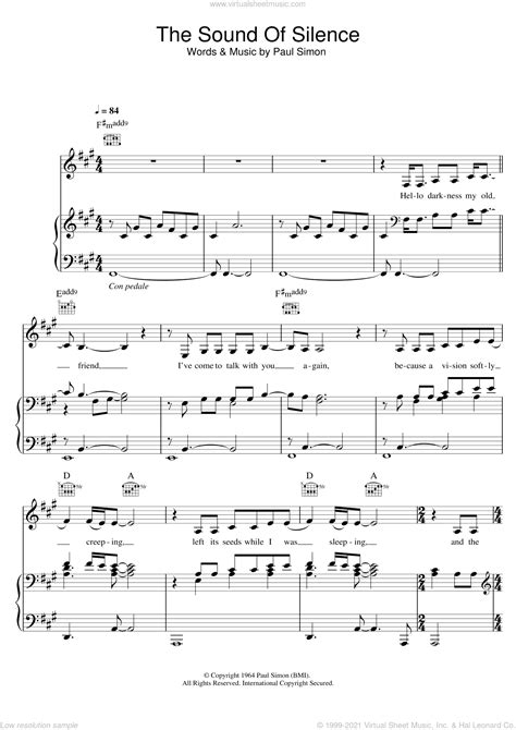 Disturbed - The Sound Of Silence sheet music for voice, piano or guitar