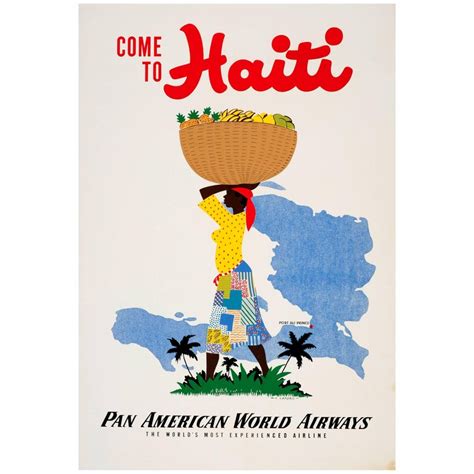 Original Vintage Pan Am Travel Poster - Come to Haiti Pan American World Airways at 1stDibs ...