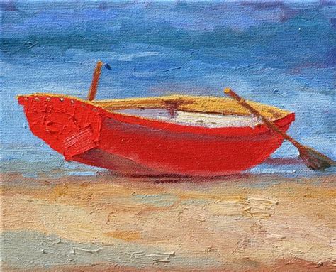 Small Original Oil Painting of Red Row Boat on by JacarandaVeranda, $85.00 Small Paintings ...