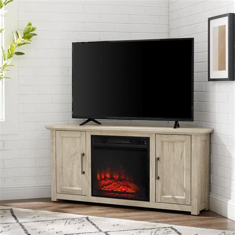 Camden 48" Corner Tv Stand W/Fireplace Frosted Oak - Walmart.com - Walmart.com