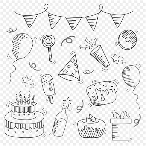 Set Of Hand Drawn Birthday Party Doodles, Birthday Drawing, Party Drawing, Hand Drawing PNG and ...