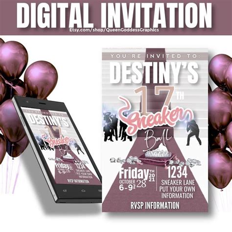 Personalized Glitter Pink/RoseGold Sneaker Ball Birthday Virtual Invitation- Sneaker Gala Party ...