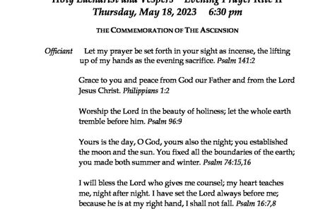 Vespers – Evening Prayer and Holy Eucharist II 5-18-23 | All Saints ...