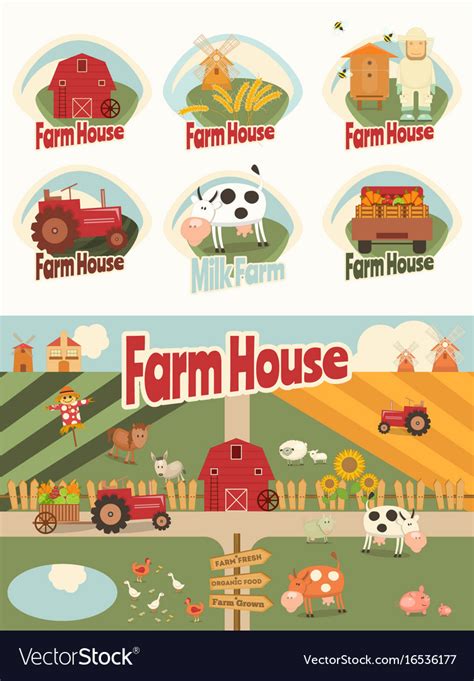 Farm house set Royalty Free Vector Image - VectorStock