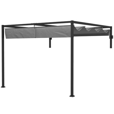 Outsunny 3 x 4m Lean To Pergola Metal Pergola with Retractable Roof fo ...