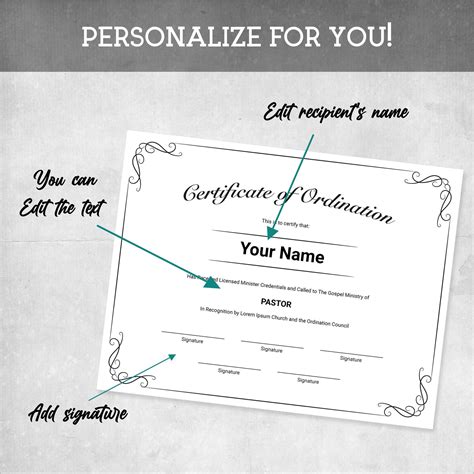 Certificate of Ordination Simple Design Editable, Printable Editable ...