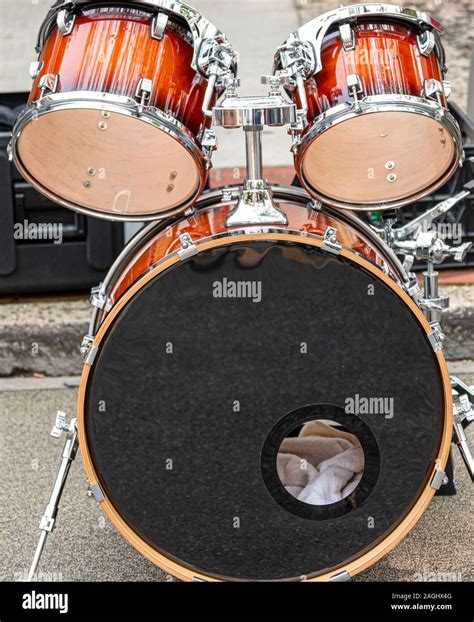 Close up of the bass and two tom toms of a drum set outdoors Stock ...