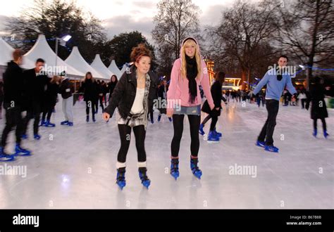 Ice Skating at the Winter Wonderland ice rink situated in London's Hyde park corner for the ...