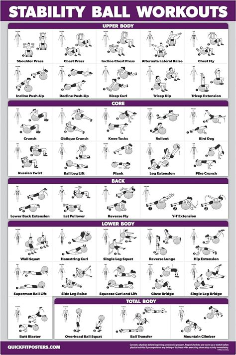 Amazon.com : Exercise Ball Workout Poster - Stability Ball Routine ...