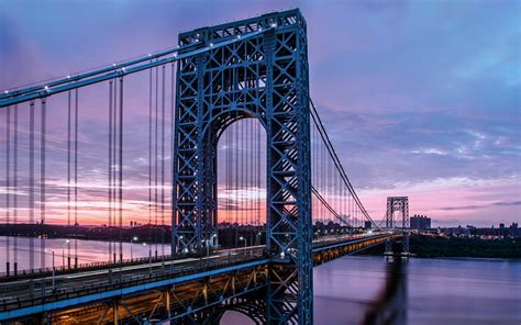 Night, USA, River, 1080P, Bridges, Bridge, George Washington Bridge ...