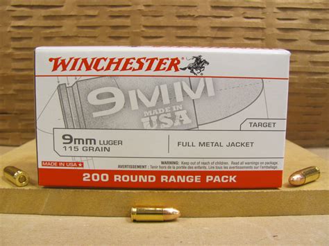 Winchester 9mm Luger Ammo - 1000 Rounds of 115 Grain FMJ - Bulk Case ...