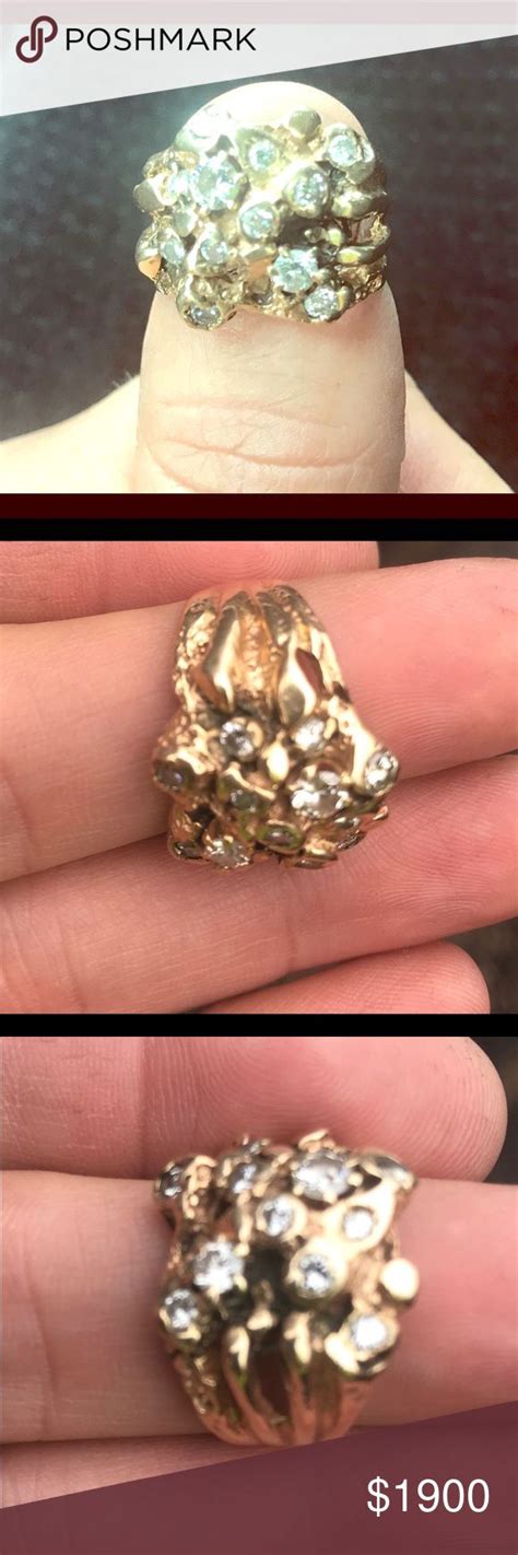 Men's custom made diamond gold nugget ring Sz 9 Men's ring diamond and gold nugget. Unique ring ...