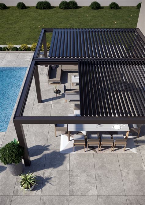 Wall-mounted metal pergola with folding louvers with adjustable louvers ...