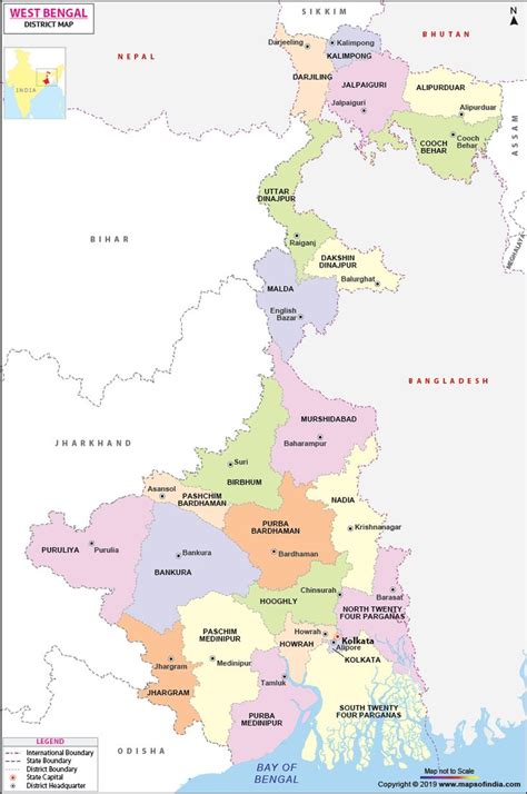 Find district map of West Bengal. Click able map of West Bengal showing all the districts with ...