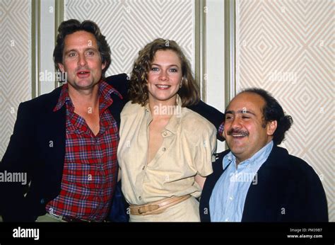 Michael Douglas, Kathleen Turner and Danny Devito doing PR for "Romancing the Stone" 1984. File ...