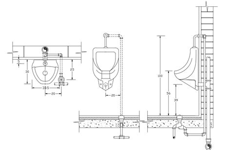 AutoCAD Drawing Of Urinal Fixing Design CAD File Free Download - Cadbull