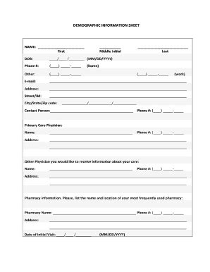 Demographic Information Sheet - Fill Online, Printable, Fillable, Blank ...