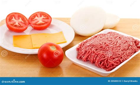 Cheeseburger Ingredients on a Wood Tray Stock Photo - Image of ...