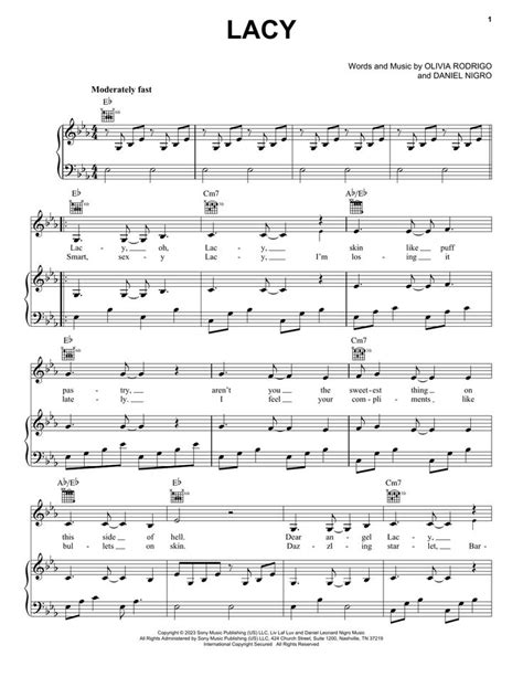 Olivia Rodrigo lacy Sheet Music Notes, Chords