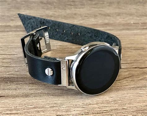 Black Leather Silver Samsung Galaxy Active Band, Silver Galaxy Watch ...