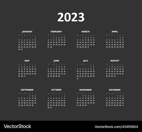 2023 calendar on dark black background Royalty Free Vector