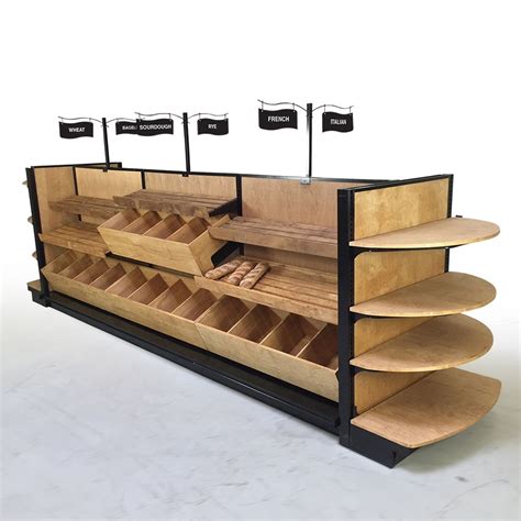Wood Bread Shelving Island Display With 26 Shelves 54H 16ft L | Bakery display, Supermarket ...