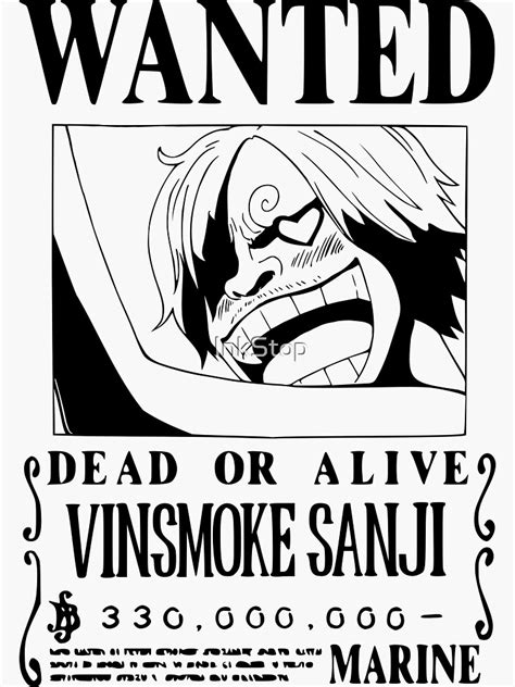 "Sanji Wanted Poster - Black Vector - No Background" Sticker for Sale ...