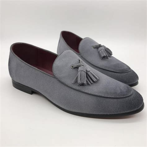 Grey Suede Tassels Mens Business Prom Loafers Dress Shoes ...