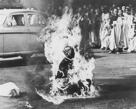 Buddhist monk sets himself ablaze to protest South Vietnamese governments persecution of ...