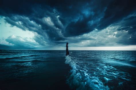 Download Horizon Blue Dark Cloud Sea Ocean Woman Photography HD ...