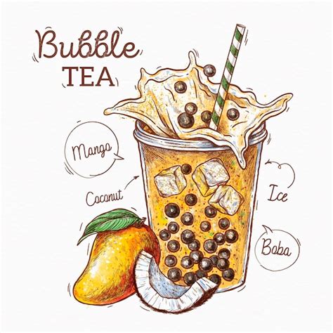 Free Vector | Hand drawn bubble tea flavors