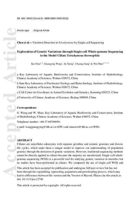 (PDF) Exploration of Genetic Variations through Single‐cell Whole ...