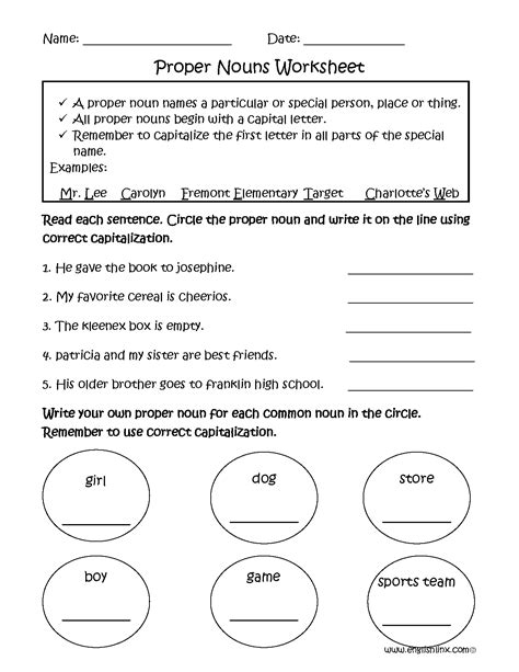 Nouns Worksheets | Proper and Common Nouns Worksheets