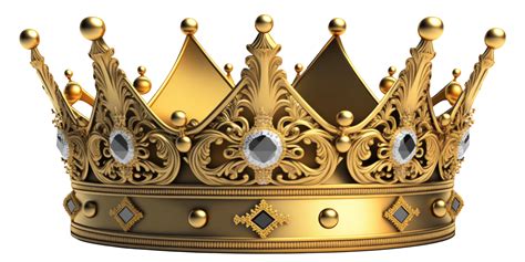 A regal and elegant golden crown hangs in mid-air against a pure and ...