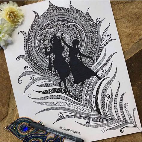 Buy Radha Krishna Art Radha Krishna on Peacock Feather Art Hindu Online ...