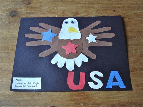 Handprint bald eagle patriotic craft - Made this on the first day of camp! Such a cute and easy ...