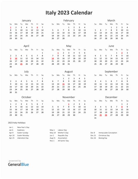 2023 Yearly Calendar Printable With Italy Holidays