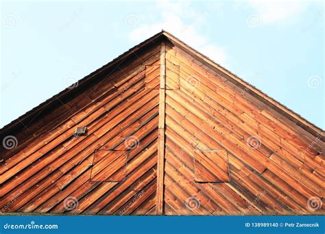 Tympanum of house roof stock photo. Image of triangle - 138989140