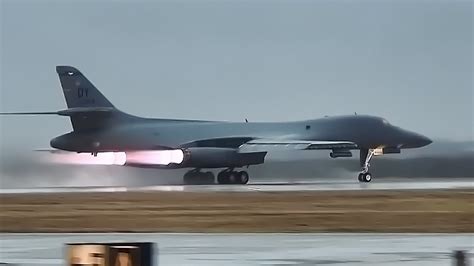 B-1 Bombers Takeoff With Afterburners Glowing • The Bone - YouTube