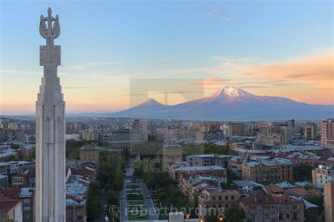 Mount Ararat and Yerevan viewed from Cascade at sunrise, Yerevan ...