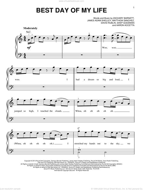 Authors - Best Day Of My Life sheet music for piano solo [PDF]