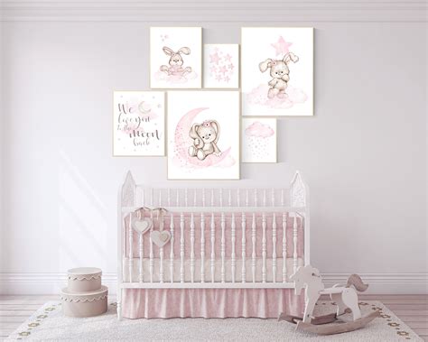 Baby room decor girl, Nursery decor girl flower bunny, Nursery wall art girl, Rabbit nursery ...